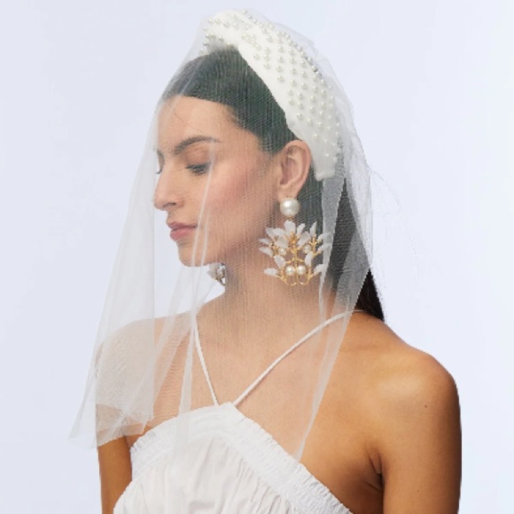 LELE SADOUGHI PEARL BRIDAL IVORY VEIL HEADBAND NEW